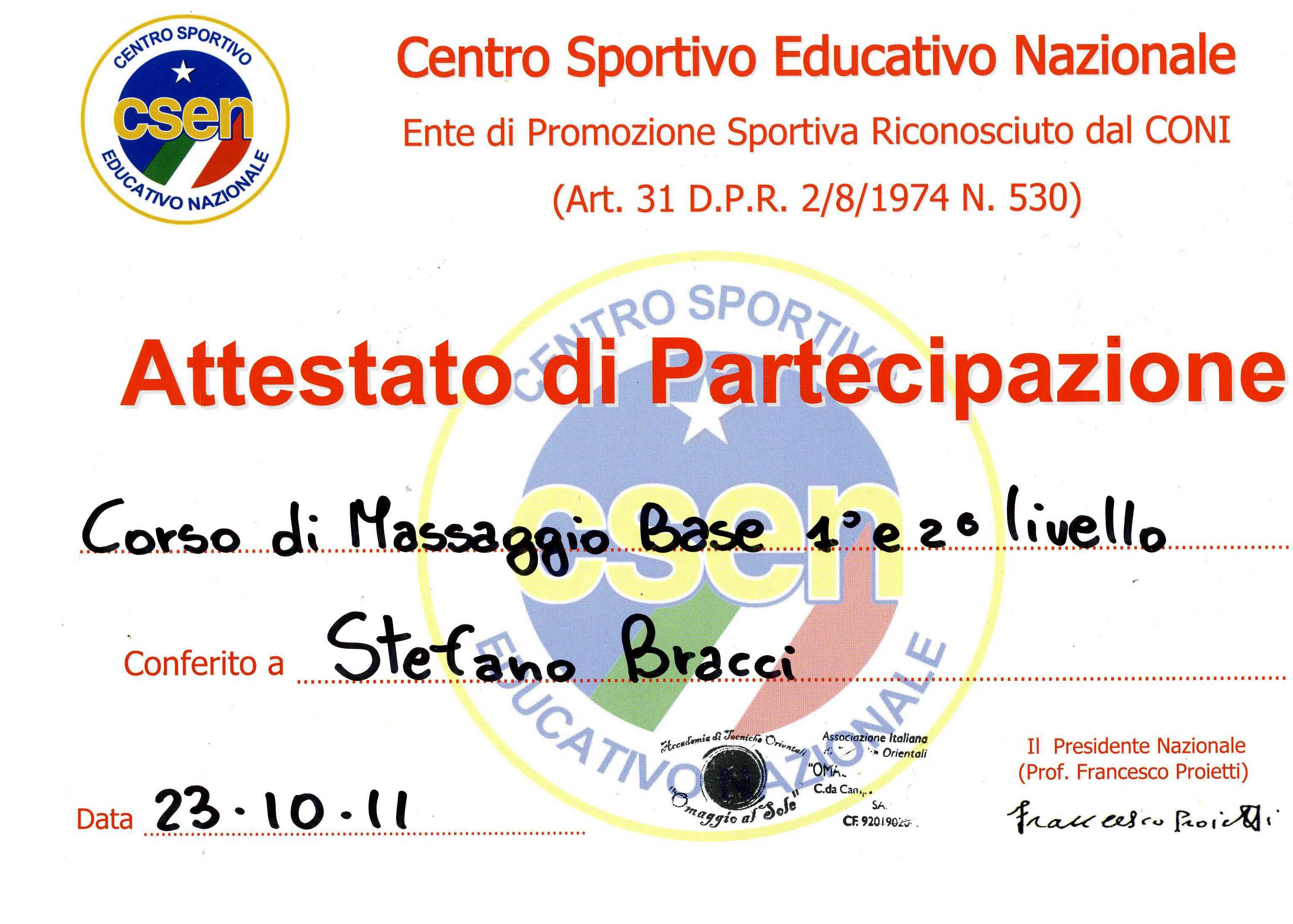 attestato massaggi